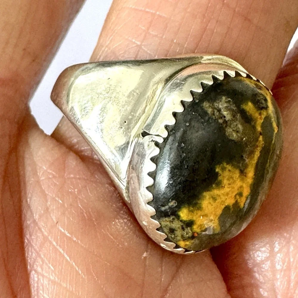 Navajo Bumblebee Jasper Mens Ring Sz 8.5 Annie Lincoln Sterling Handmade Band‎
